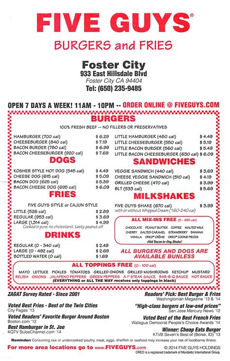 menu five guys|Menu for Five Guys